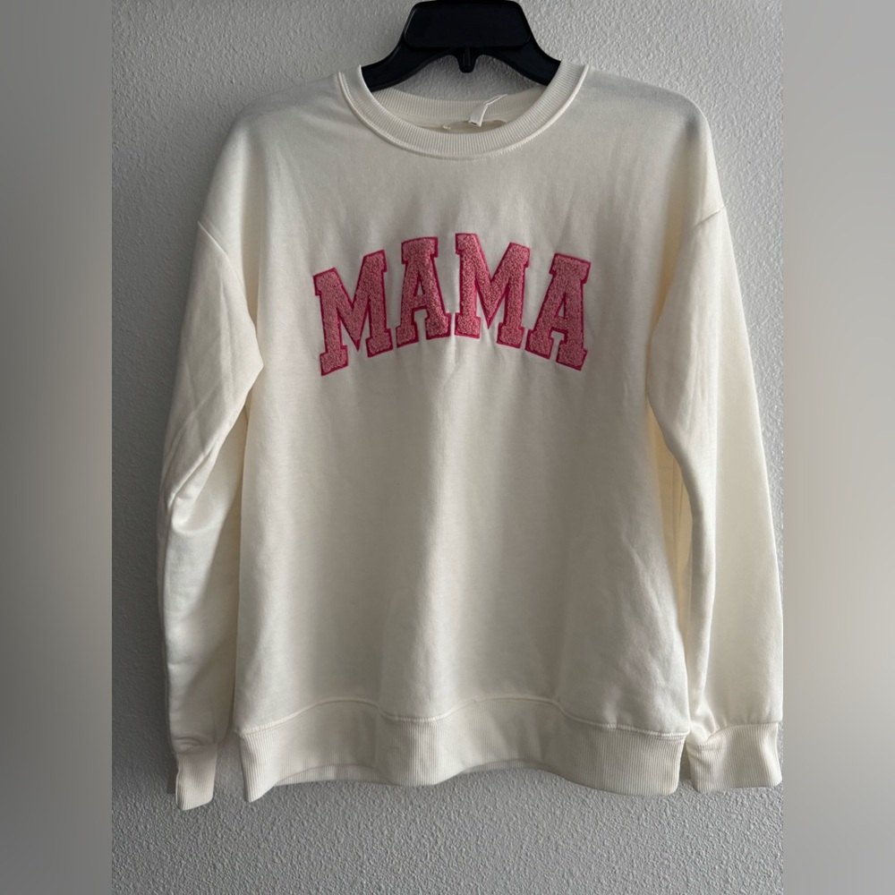 New Workshop Republic Clothing Cream Sweatshirt with Pink Lettering